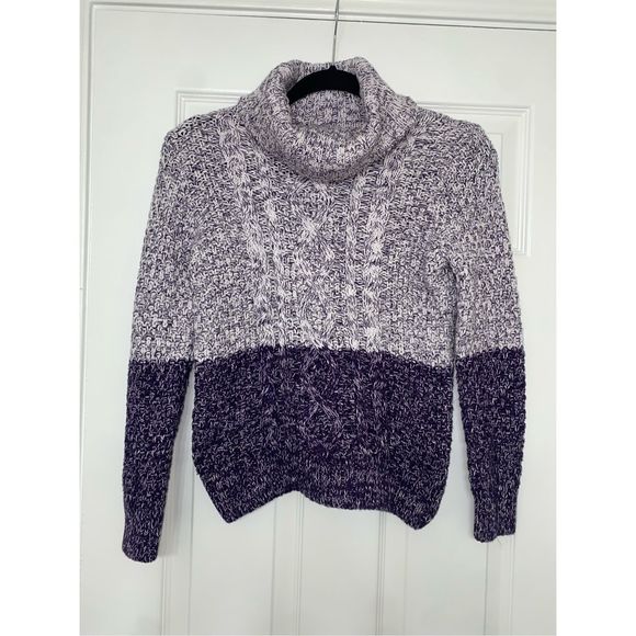 VINCE Stripe Turtleneck Chunky Knit Purple Wool Sweater, Sz Medium, MP $140 - Picture 1 of 9